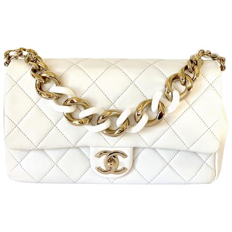 chanel white flap bag with gold|Chanel classic white flap bag.